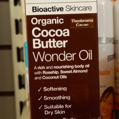 Dr organic bioactive skin care  organic cocoa butter  wonder oil  .for softening,smoothing, face,body and hair. suitable for dry skin